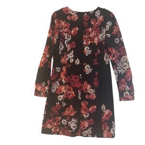 Ann Taylor Floral Sweater Dress Size 10 Black With Red Flowers
